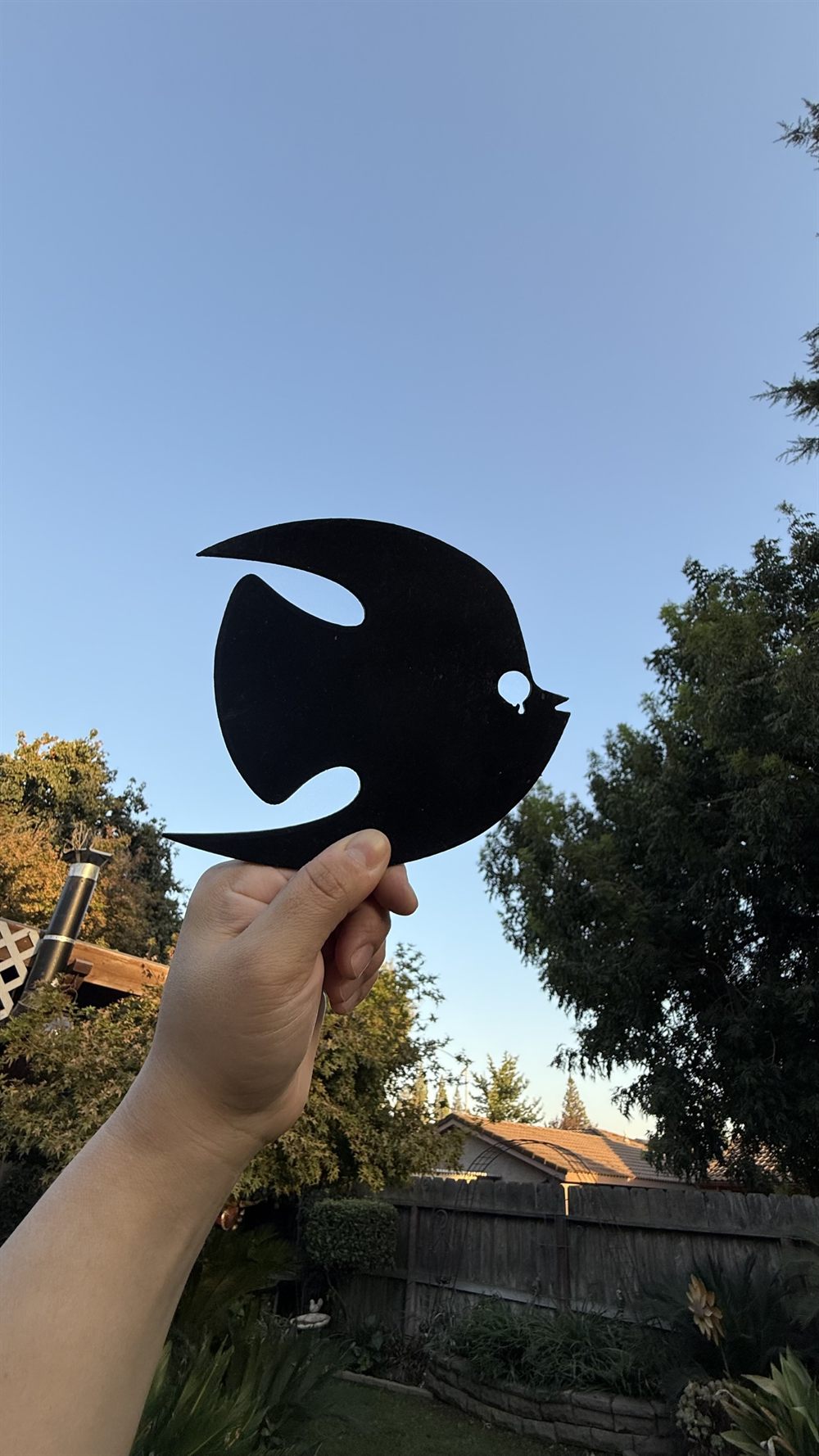 A steel fish silhouette.